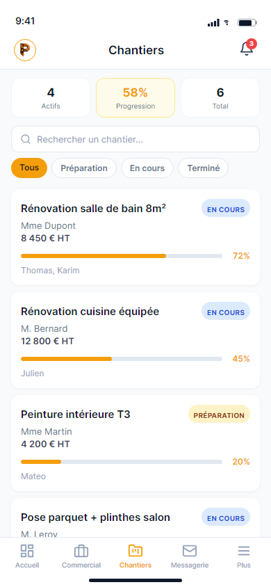 Application mobile Planvio utilisée sur un chantier